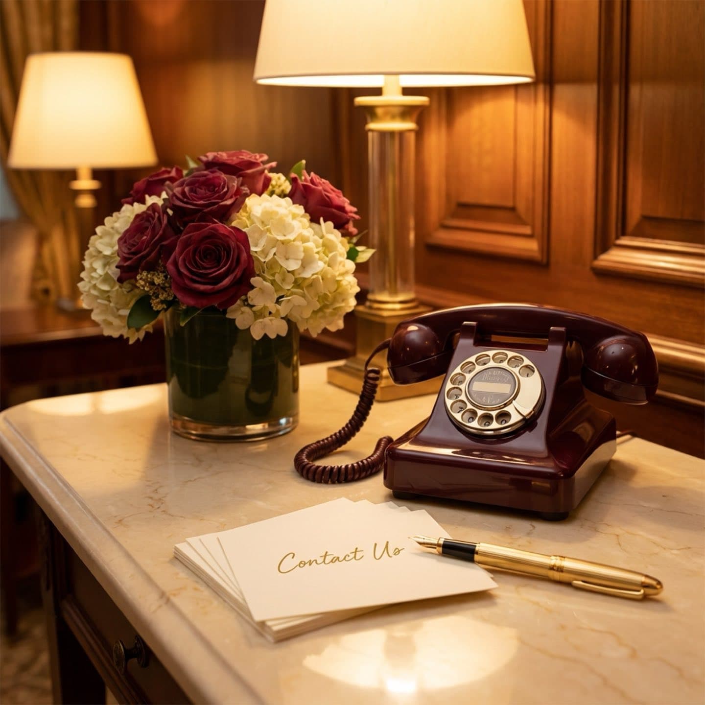 Elegant welcome desk with fresh flowers